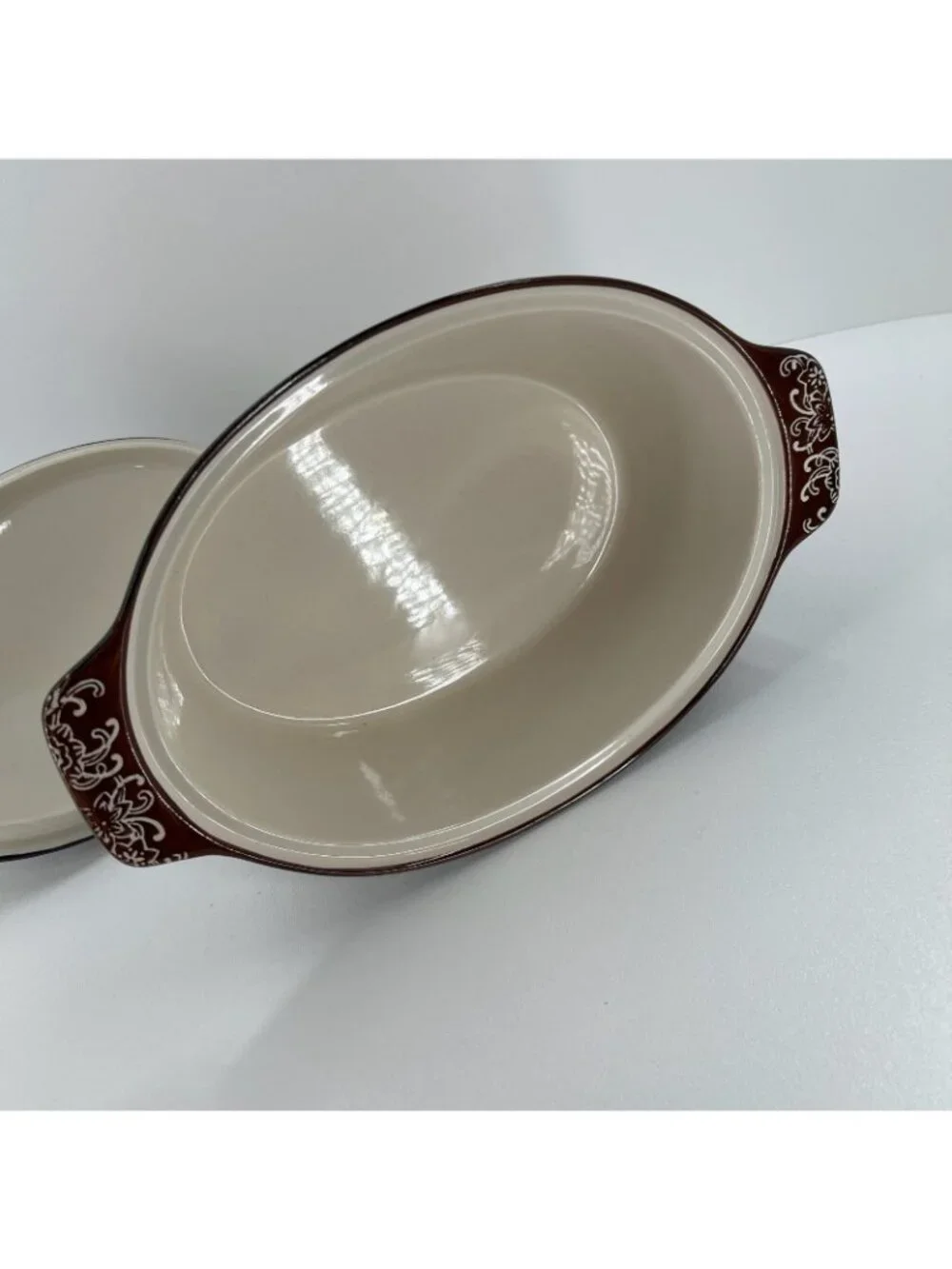 Blue Harbor Rare Ceramic Oval Casserole Dish Covered Baker Lid Oven Safe Black